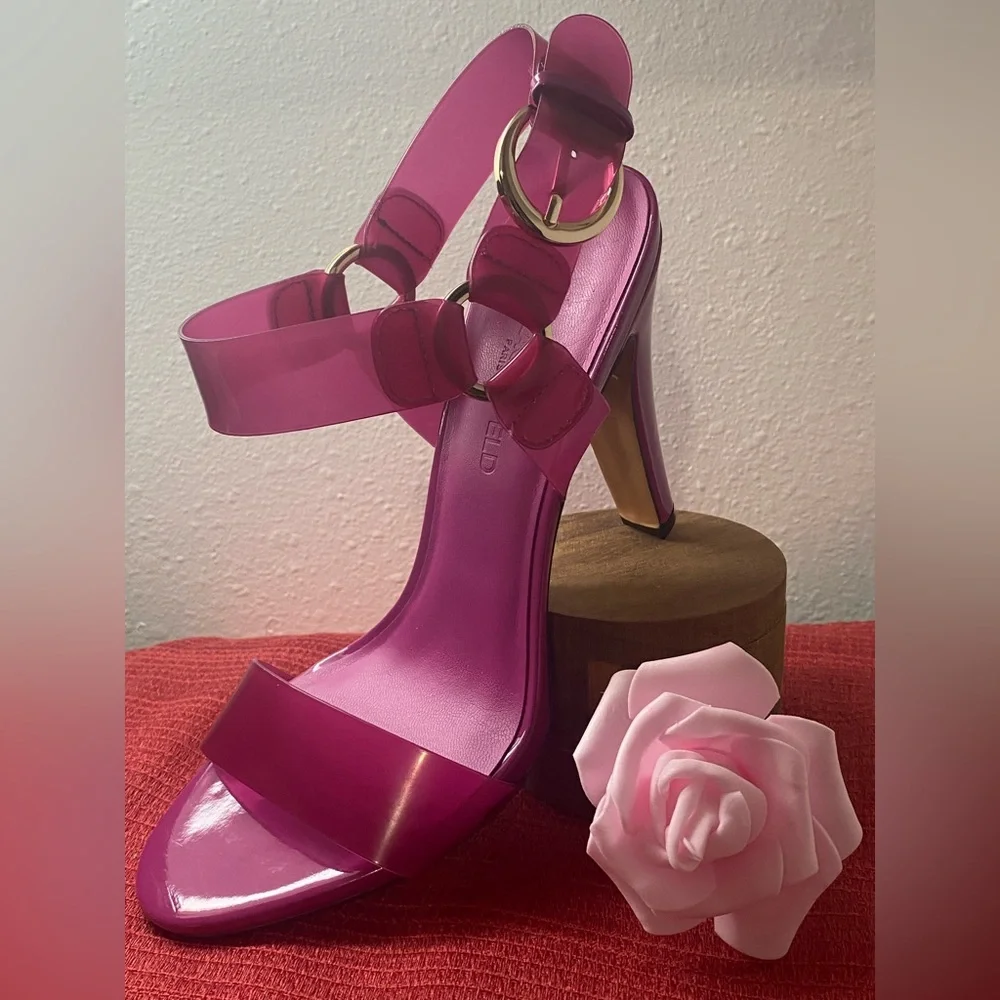 NWT..Karl Lagerfeld Fuchsia High Heel Sandals - Picture 15 of 16